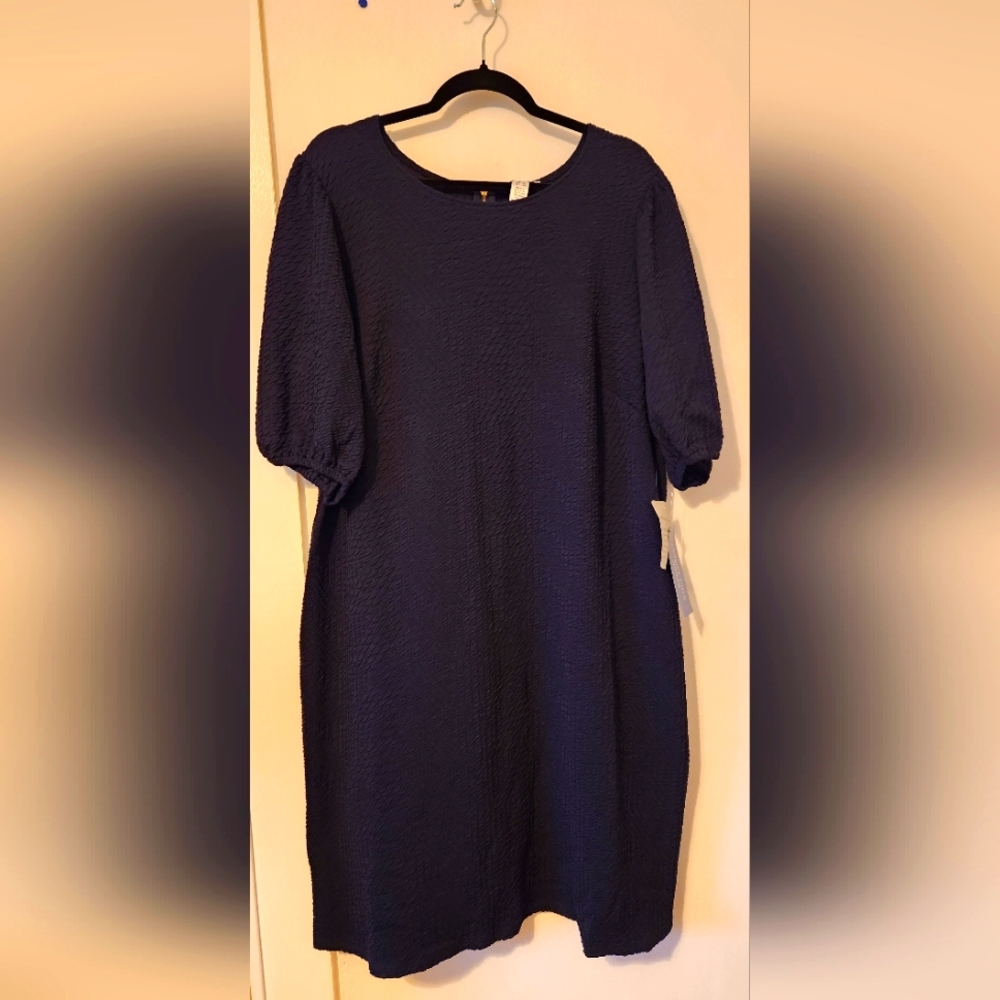NWT Gorgeous London Times Navy Mid Sleeve Textured Plus Size Shift Dress 18W